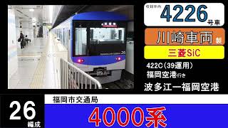 【走行音】福岡市交通局4000系　26編成　普通422C　波多江ー福岡空港