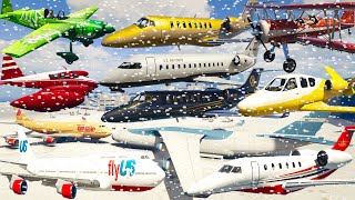 GTA V Every Airplanes Winter Snowy Los Santos Airport Crash and Fail Compilation (60FPS)