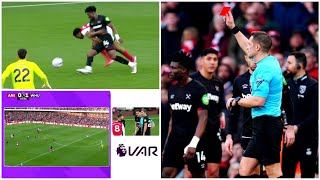 Arsenal star Myles Lewis-Skelly controversial red card vs West Ham after VAR review 