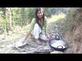 village girl cooking and eating khir in peaceful rural life relaxing nature sound vlog