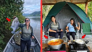 Ficamos muito felizes era um peixe atrás do outro Acampamento pescaria e moqueca de peixe