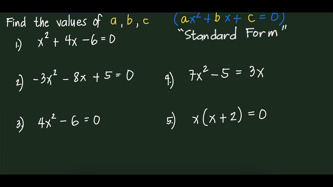 Give The Values Of A,b,c Of A Quadratic Equation. - YouTube