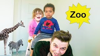 Isaac & Hannah Pretend Play With Zoo Animals in Our House