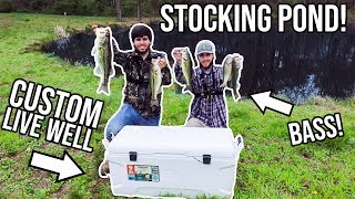 Stocking MY BACKYARD POND with HUGE Bass!