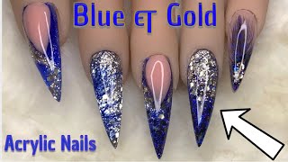 Blue \u0026 Gold Sparkle | Acrylic Nails | Nail Sugar