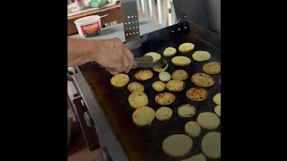 Loaded Potato Bites on the Griddle with Bacon Up® Bacon Grease