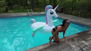 Geekper Giant Inflatable Unicorn Pool Float, 94.5 X 86.6 X 49.2 in Floats for Adults Kids Outdoor