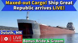 ⚓️Maxed-out Cargo! Ship Great Republic arrives under Lift Bridge in Duluth, MN!