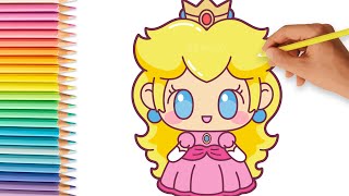 CÓMO DIBUJAR A LA PRINCESA PEACH DE SUPER MARIO FÁCIL | Dibujos Kawaii