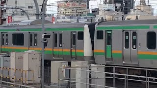 1887E E231系1000番台横ｺﾂK-07編成＋E233系3000番台横ｺﾂE-57編成　赤羽入線シーン