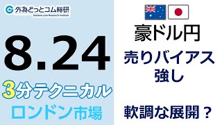 FX/為替予想  「豪ドル/円、売りバイアス強し、軟調な展開？」見通しズバリ！3分テクニカル分析 ロンドン市場の見通し　2022年8月24日