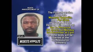 Modeste Hyppolite ~ Short Obituary