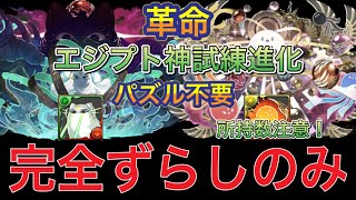 【完全ずらし試練進化】アテンとメジェドラのエジプト神試練ダンジョンを完全ずらし編成難易度低めで簡単攻略！？エジプト神試練進化では初の完全ずらしでクリアできるのでオススメな編成です！革命【パズドラ】