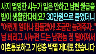 사연열차사지 멀쩡한 시누가 일은 안하고 남편 월급을 받아 생활한다네요 어린게 얼마나 힘들겠어! 날 버리고 시누편 드는 남편과 이혼하고 기생충 박멸 제대로 했습니다!#실화