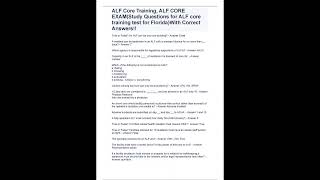 ALF Core Training,ALF CORE EXAM Study Question for ALF core training test for Florida With Correct A