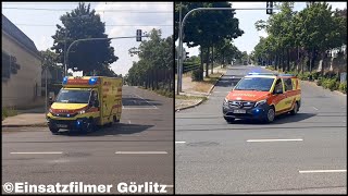 [Hornwechsel von Stadt- Presslufthorn] RTW \u0026 NEF der BF FuRw 1 Albertstadt auf Einsatzfahrt