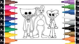 Poppy Playtime Coloring Page || Coloring Mommy Log Legs, Kissy Missy, and Huggy Wuggy