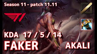 【韓国サーバー/GM】T1 Faker アカリ(Akali) VS アーリ(Ahri) MID - Patch11.11 KR Ranked【LoL】