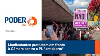 Manifestantes protestam em frente à Câmara contra o PL \