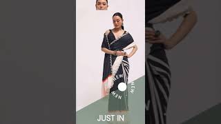 Black Printed Muslin Saree With Mirror Work And Unstitched Blouse