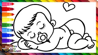 Draw and Color a Baby 👶🍼🌈 Drawings for Kids