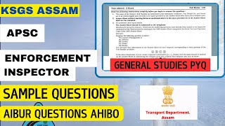 Part-1| 🚨APSC Enforcement Inspector PYQ Sample Question Paper | General Studies |