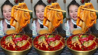 ASMR Eating Spicy Food Chinese 😋 Eat Hot Pot Malatang Mukbang, Fried Pork With Green Vegetable #asmr