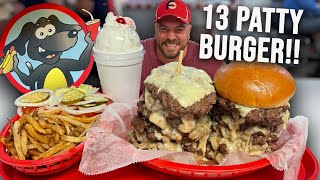 Mutt's 13-Patty Burger Record Challenge w/ Fries and Milkshake!!