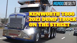 2021 Kenworth T800 Dump truck driving on the street