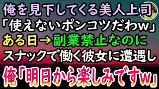 【感動する話】契約社員の俺を見下す美人女上司「仕事ができないポンコツw」ある夜→取引先と繁華街のスナックに入ると彼女が働いていた。俺「うちは副業禁止ですよ？」すると翌日、職場での態度が…