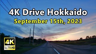 【4K】ブルーアワー・夕焼けの旭川市「鷹栖東神楽線」車載動画  We will deliver the beautiful scenery of Hokkaido in 4K video.