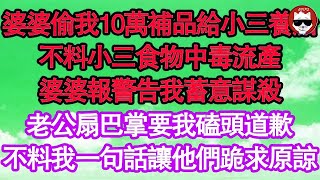 婆婆偷我10萬補品給小三養胎，不料小三食物中毒流產，婆婆報警告我蓄意謀殺，老公扇巴掌要我磕頭道歉，不料我一句話讓他們跪求原諒 真情故事會  老年故事  情感需求  愛情  家庭