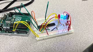 ME454 Lab 2 Task 2 (Half-Adder) Red and Blue pins are the input, Green and Yellow are the output.