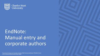 EndNote: Manual entry and corporate authors