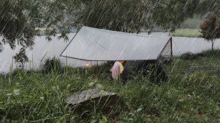 大雨の湖畔でキャンプ - テントでリラックス - ASMR 雨音