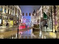 Rainy Night Walking Tour ☔️ | England, Central London | Relaxing Ambience, Rain Sound | 4K