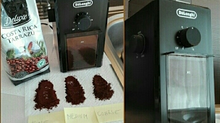 DeLonghi KG79 młynek do kawy stopnie grubości mielenia ziaren. Coffee grinder grinding level