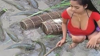 Sexy Women Young Lady Fishing Cambodia How to Catch Fish Traditional Fishing and Sexy Girl