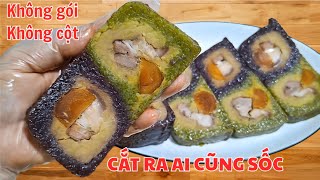 Unwrapped and untied sticky rice cakes (Bánh Tét), everyone was shocked when they cut them open 😱