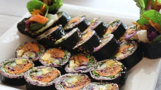 Spicy Pork Kimbap with Purple Rice and Vegetables