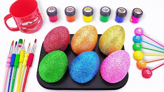 Satisfying Video l How to make Rainbow Super Eggs From Mixing Glitter Slime in Bathtub Cutting ASMR