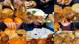 INDIAN MUKBANG COMPILATION ⚠️chicken curry,mutton curry,puri,kulcha,aloo dum, matter panner and more