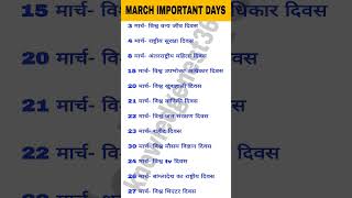 March important days | महत्वपूर्ण दिवस 2025 #gktricks #sscgd2025 #currentaffairs2025