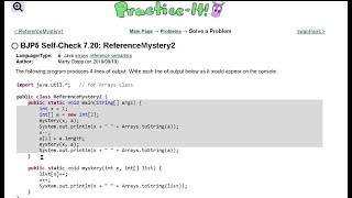Java Practice It | Self-Check 7.20: ReferenceMystery2 | arrays, syntax, array basics