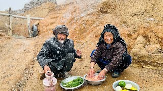 SnowStorm in SPRING Hard life of 80Year Old Elderly in Mountain| Village life