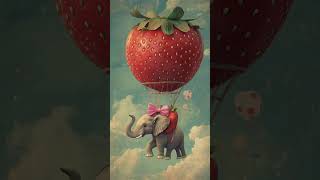 Up, up, and away! 🍓🐘 When elephants take flight on strawberry dreams.   #WhimsicalArt