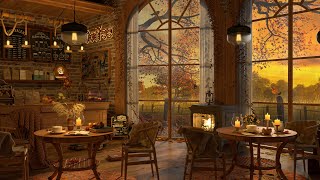 Autumn Night Coffee Shop Ambience ☕ Piano Jazz Music for Relaxing, Studying and Working