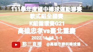 2022.11.13_1-1【111學年度國中棒球運動聯賽軟式組全國賽】K組循環賽G21~高雄市忠孝國中vs臺北市重慶國中《駐場直播No.01駐場在高雄市勝利棒球場》