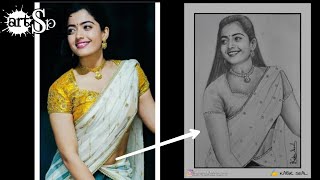 How to draw Rashmika Mandana face Sketch