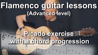 Flamenco guitar lessons - Advanced level - Picado exercise with a chord progression